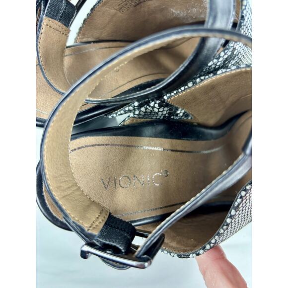 Vionic Kaia Mules Heels Snakeprint Reptile Black White 8.5 Ankle Strap Open Toe - Picture 10 of 14